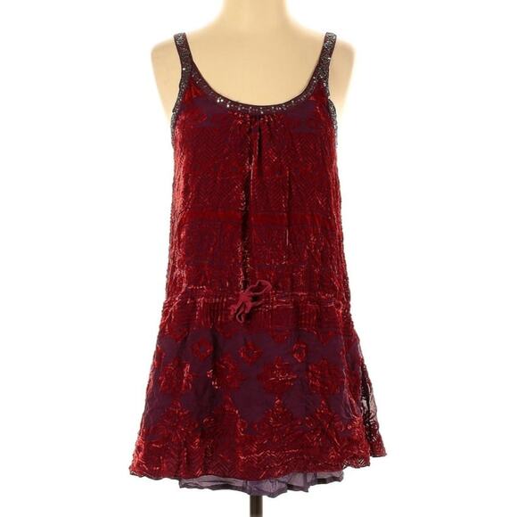 Free People Silk Vintage Crushed Velvet Brocade Size 4 Mini Dress - Picture 2 of 7
